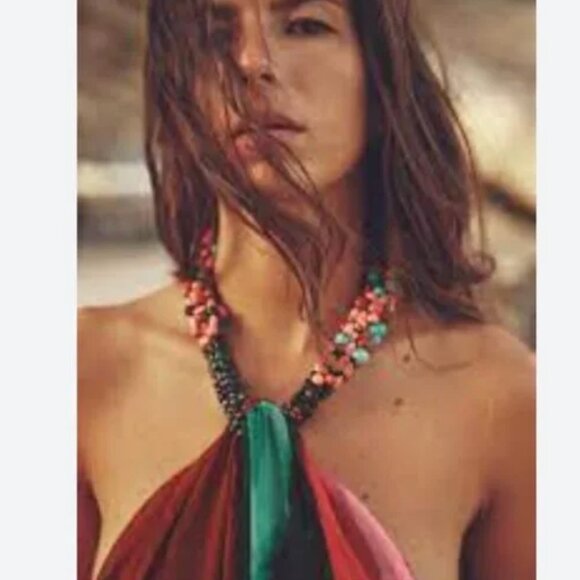 NWT ZARA BEADED HALTER DRESS OPEN BACK ASYMMETRIC BLOGGERS FAV - Picture 4 of 10